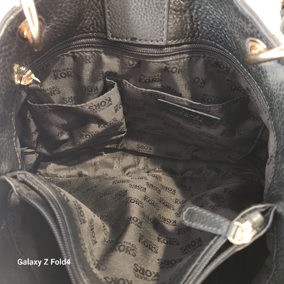 Michael Kors Tote Fulton Chain Pebbled Medium Black Leather Shoulder Bag - Picture 5 of 5